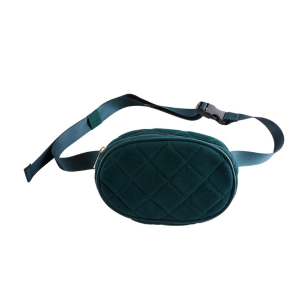 SUMMER & ROSE | Lillian Quilted Velvet Belt Bag (Emerald Green & Gold)